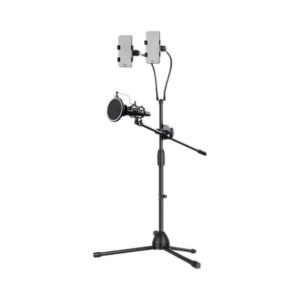 Broadcasting microphone with phone stand